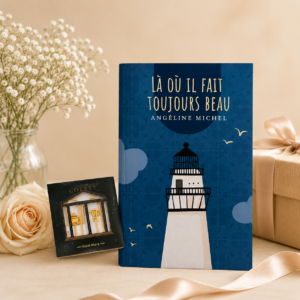 coffret fête des mères avec roman Là où il fait beau d'Angéline Michel dédicacé et duo de marque-pages thé et café